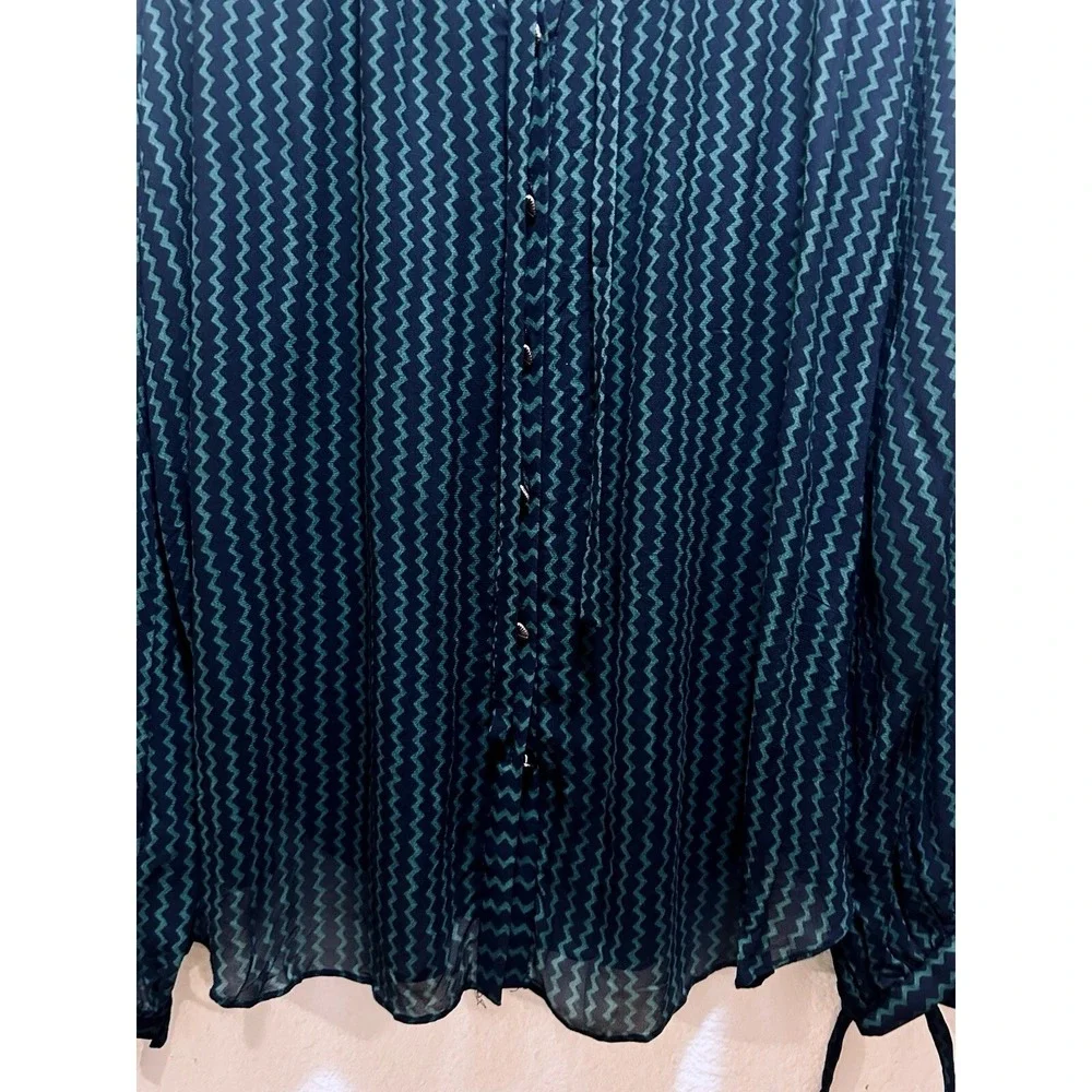 MAEVE Anthropologie Women's XL Viscose Sheer Blouse GREEN &‎ BLUE L/S